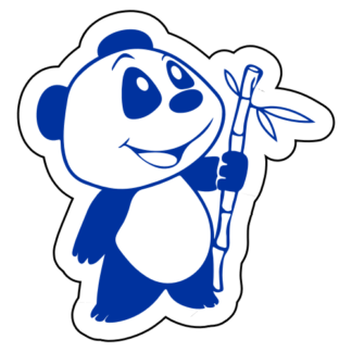 Happy Panda Holding Bamboo Sticker (Blue)
